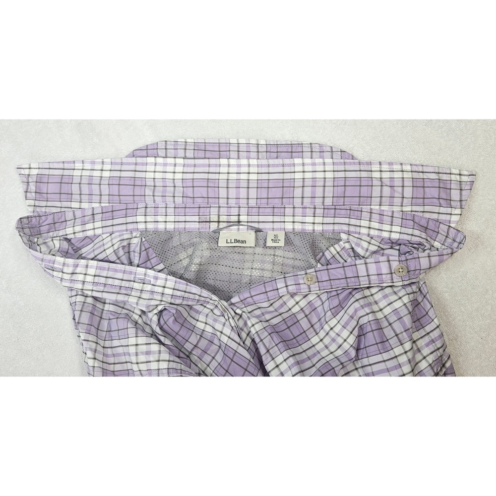 LL Bean Womens XL Purple Plaid Vented Hiking Shirt Roll Tab Long Sleeve - Picture 10 of 10